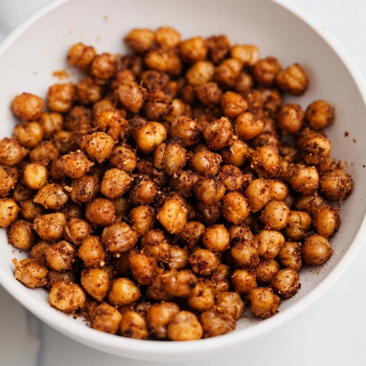 Golden-brown Spicy Roasted Chickpeas with cumin: a savory, crunchy snack ready to enjoy.