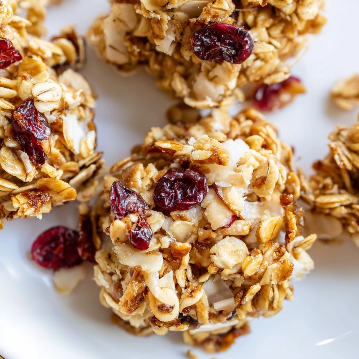 Oven-baked Cranberry Almond Granola Clusters with golden oats and sliced almonds, cooling on a tray.