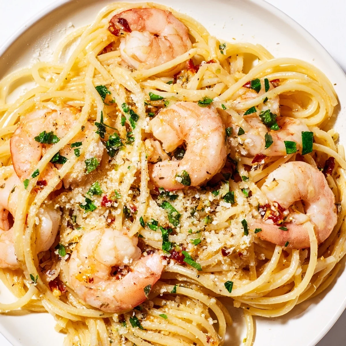 Fork-tender shrimp glistens in spicy garlic butter, tossed with al dente spaghetti and fresh parsley for this Garlic Butter Shrimp Pasta.