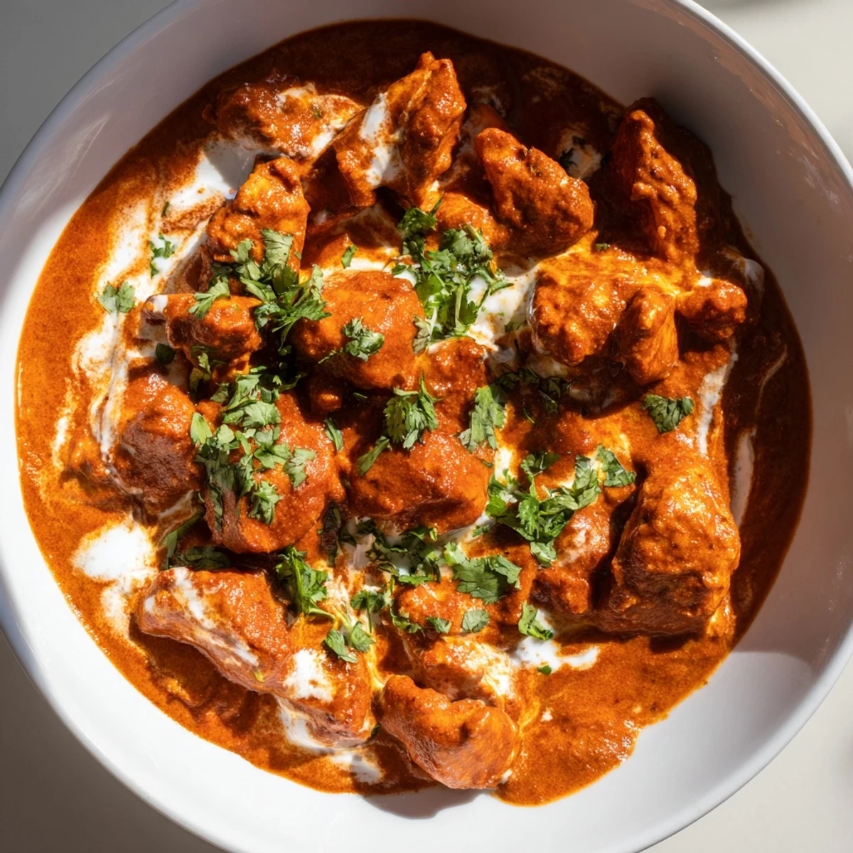 Serve this Slow Cooker Chicken Tikka Masala with warm naan bread for dipping into the sauce.