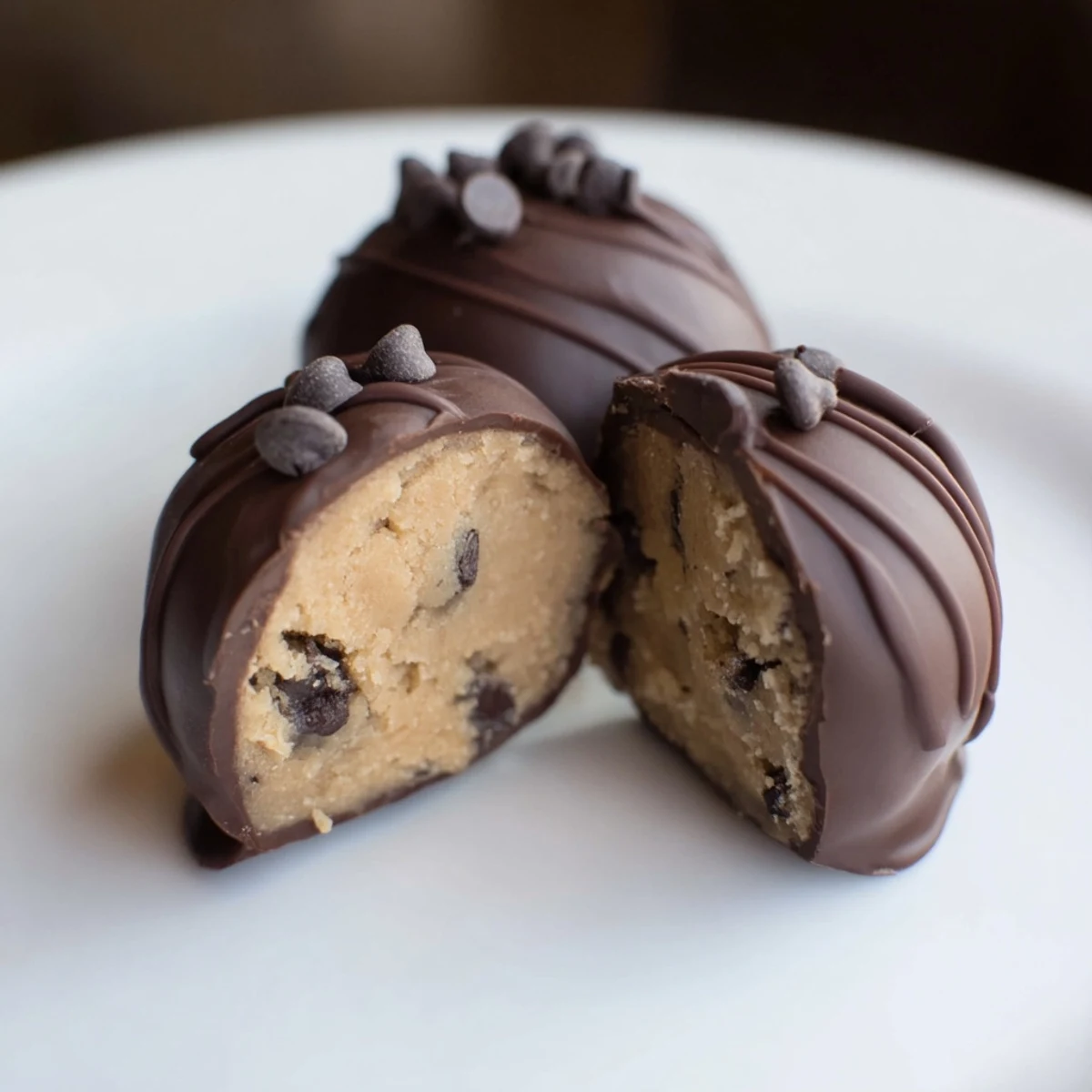 For dessert, enjoy Chocolate Chip Cookie Dough Truffles served with a tall glass of milk.