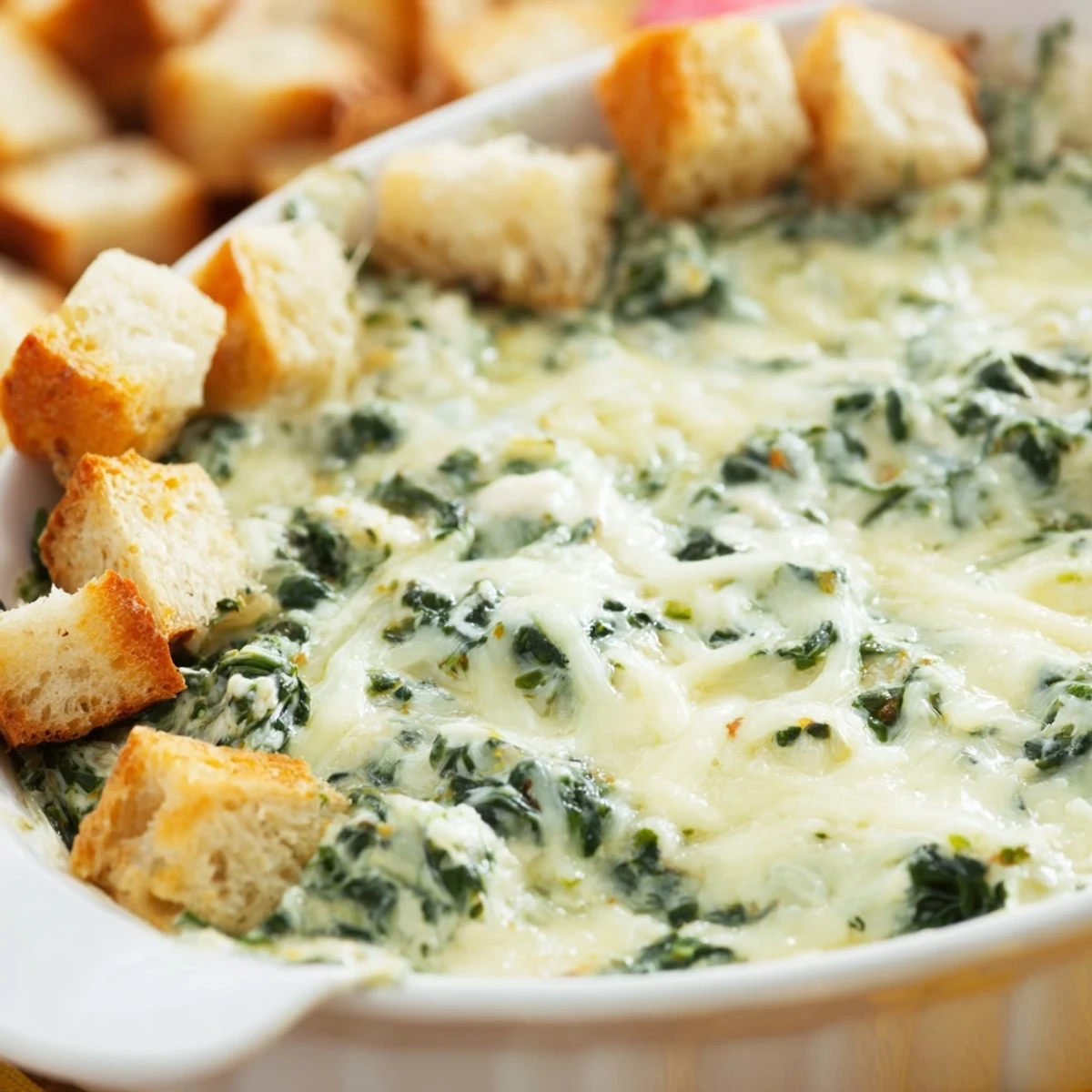 Appetizer spread shows warm Creamy Spinach Dip with Sourdough Bread, garnished with herbs and ready for a party.