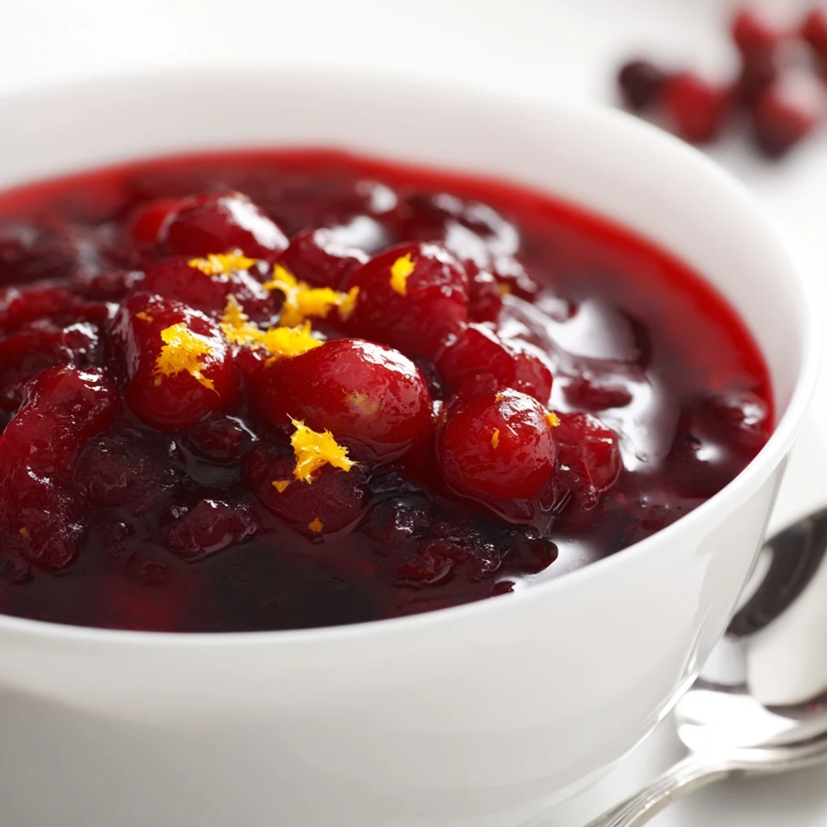Freshly simmered Cranberry Sauce with Orange Juice, its ruby berries bursting and thickening to a perfect spoonable texture.