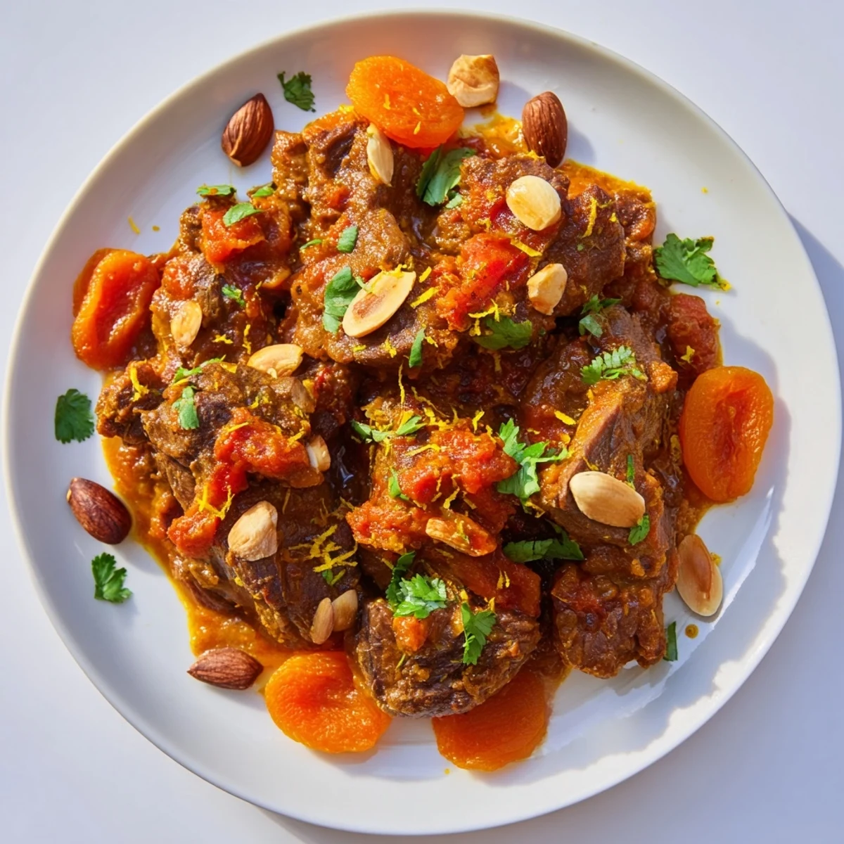Golden-brown lamb chunks simmered in the Slow Cooker Moroccan Lamb Tagine with almonds and warm spices.