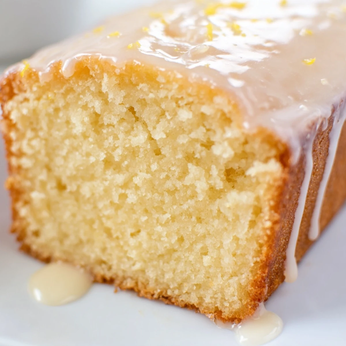 Slices of zesty Lemon Loaf Cake plated with fresh berries and a dusting of powdered sugar, perfect for an afternoon tea dessert.