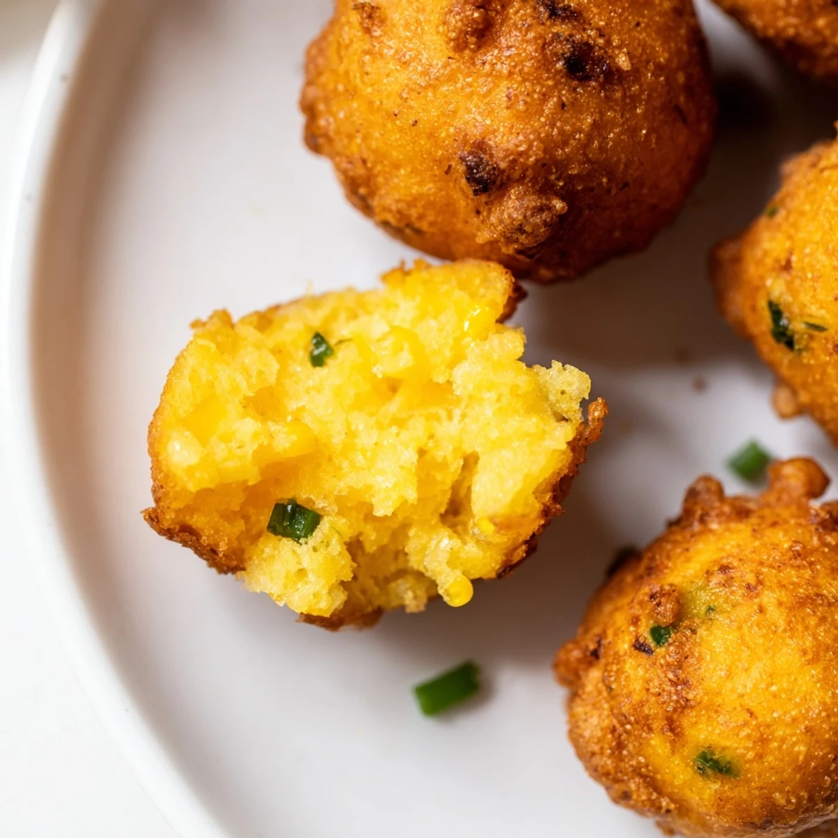Golden-brown Southern hush puppies with crispy edges and tender, fluffy interiors, served warm from the fryer.  