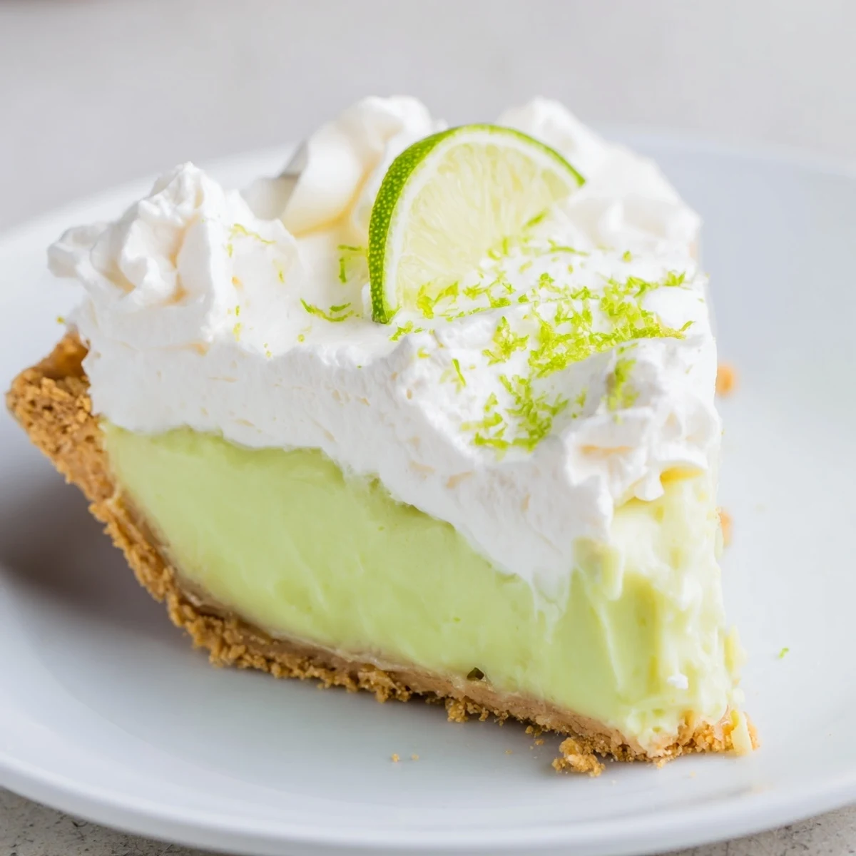 Slices of chilled key lime pie with whipped cream served on white plates at a summer picnic.