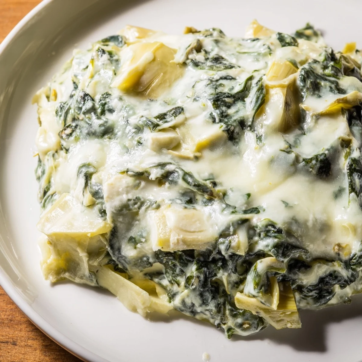 Creamy Spinach and Artichoke Dip garnished with herbs and a squeeze of lemon, served with crisp crostini.