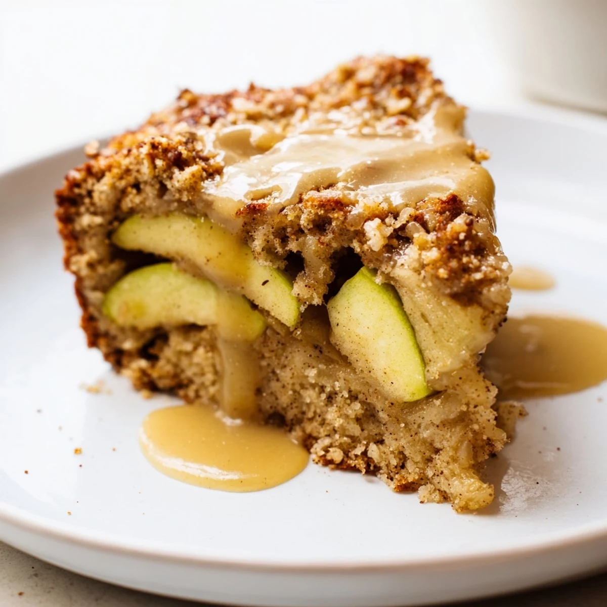 Freshly baked Irish Apple Cake with Custard cooled on a wire rack, revealing tender chunks of tart apples inside the golden crust.
