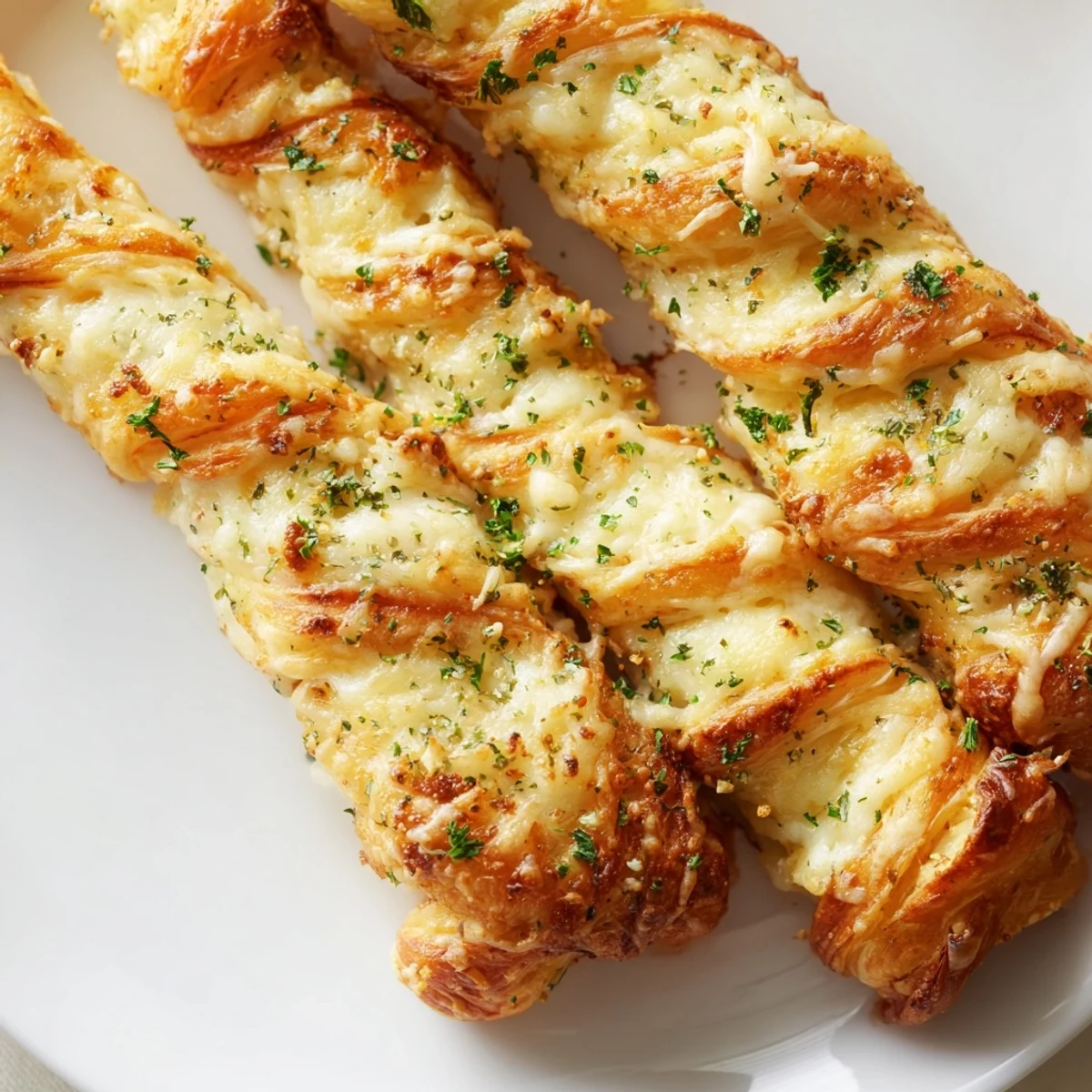 Golden-brown Crispy Air Fryer Pizza Cheese Bread Twists, twisted and baked with garlic butter for a crunchy, savory bite.  