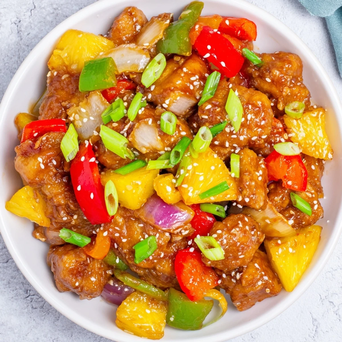 Tender Slow Cooker Hawaiian Pineapple Chicken simmering in a tangy-sweet sauce with colorful bell peppers and juicy pineapple chunks.