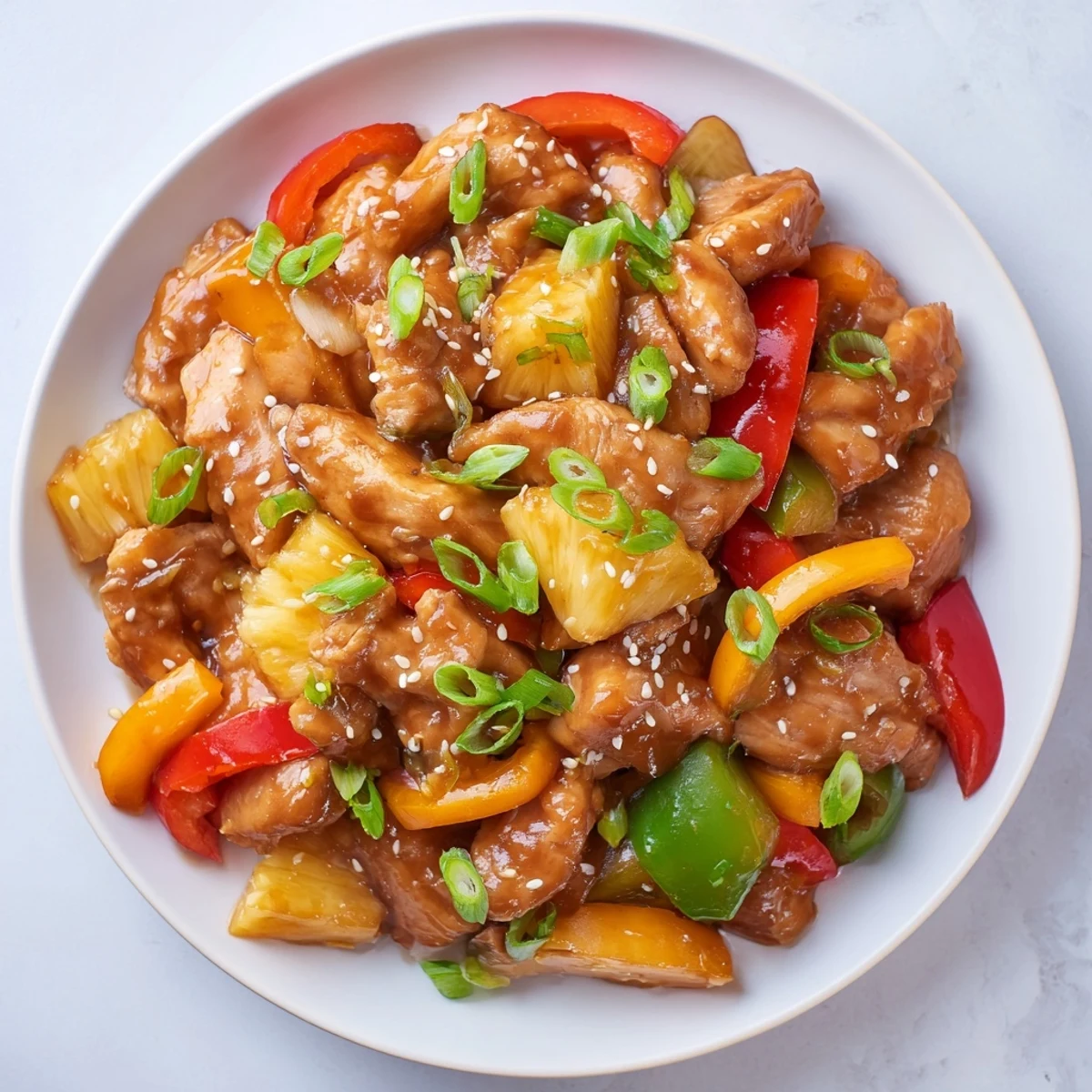Savory Slow Cooker Hawaiian Pineapple Chicken in a slow cooker insert, showcasing tender chicken thighs, peppers, and pineapple in a glossy sauce.