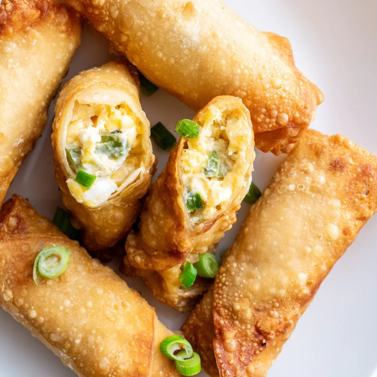 Close-up of Mini Jalapeño Popper Egg Rolls on a parchment-lined tray, highlighting the golden brown texture and melted cheese peeking out from the ends.