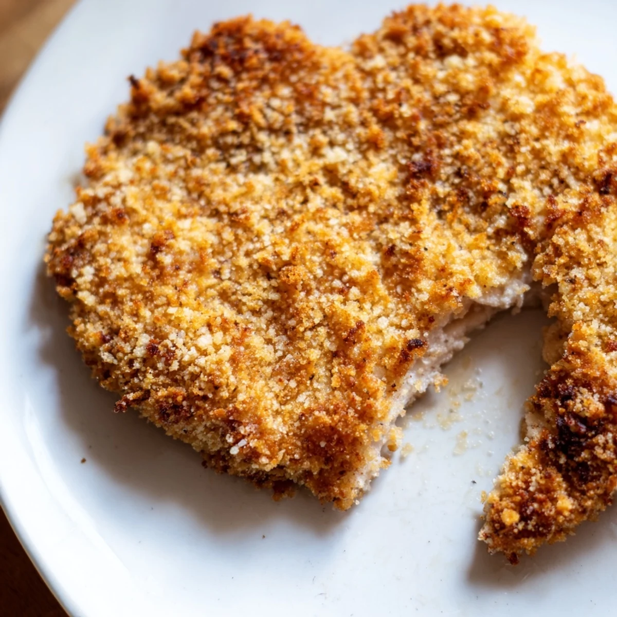 A close-up of golden Air Fryer Breaded Chicken Breast slices revealing juicy, tender meat inside. 
