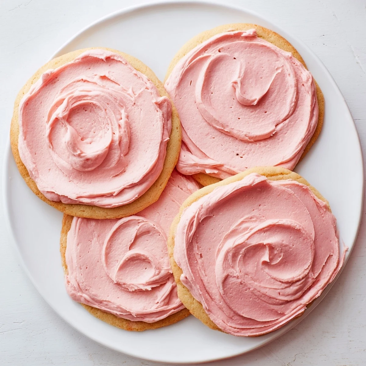 A close-up photo of a giant chilled Crumbl sugar cookie with a thick swirl of pink vanilla frosting and soft, chewy texture.