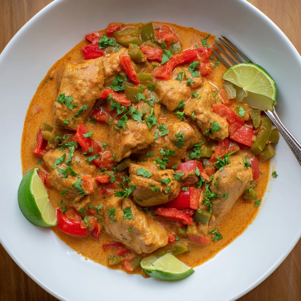 Creamy coconut chicken simmered with tomatoes, peppers, and aromatic Brazilian spices over rice