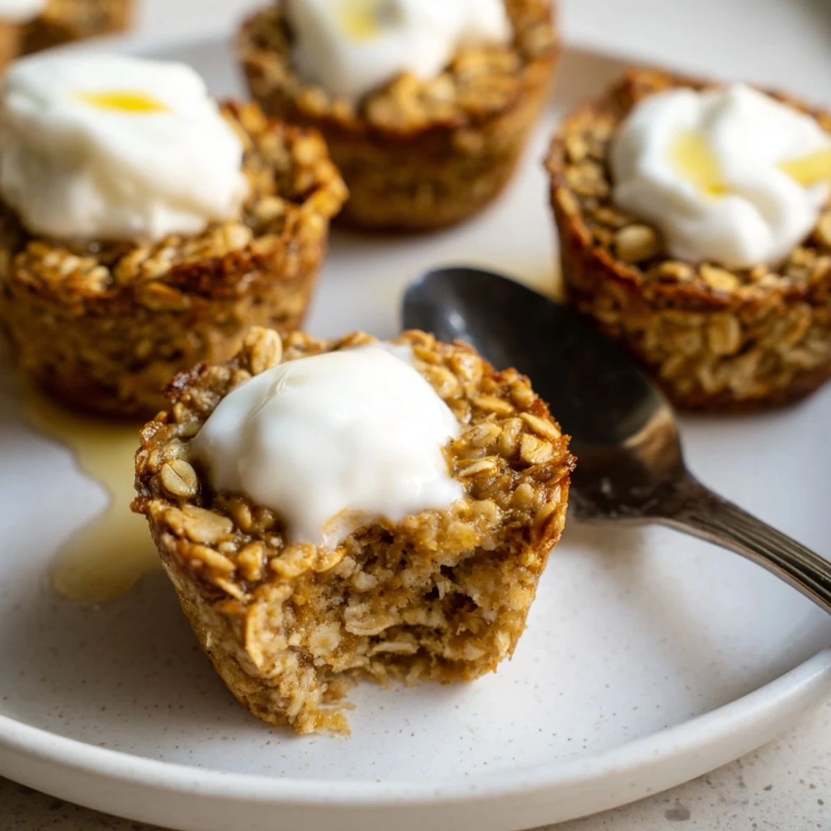 Portable muffin-style oatmeal cups studded with ripe bananas and warm cinnamon spice