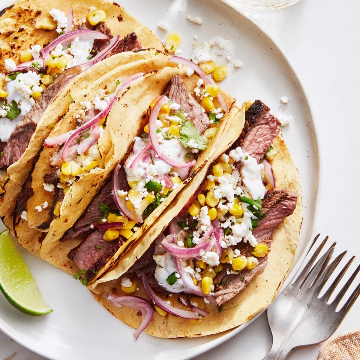 Authentic grilled steak elote tacos featuring spiced beef, creamy Mexican street corn, and fresh cilantro garnish
