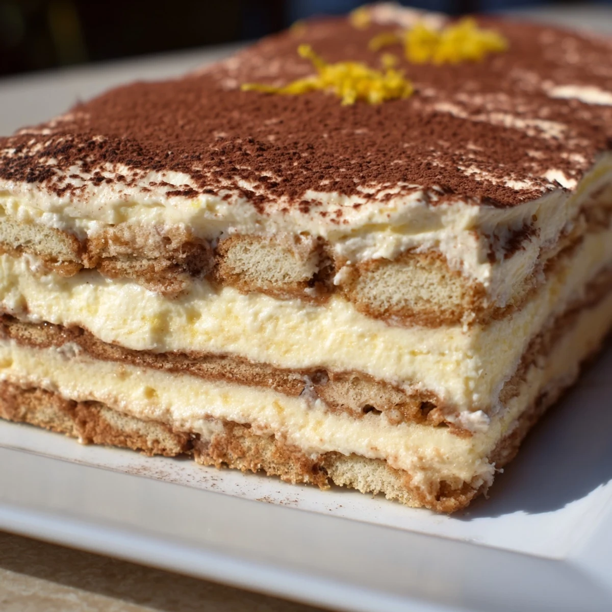 Sophisticated Earl Grey Tiramisu dessert featuring bergamot-infused mascarpone and dark chocolate topping