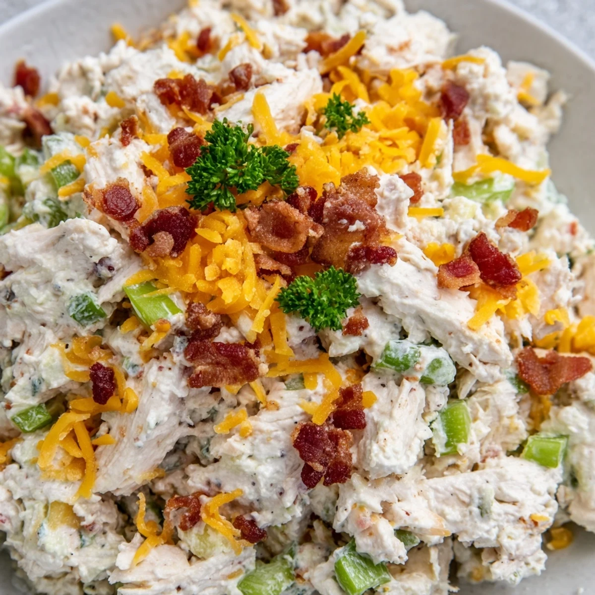 Creamy low carb jalapeno popper cottage cheese chicken salad served on crisp lettuce leaves