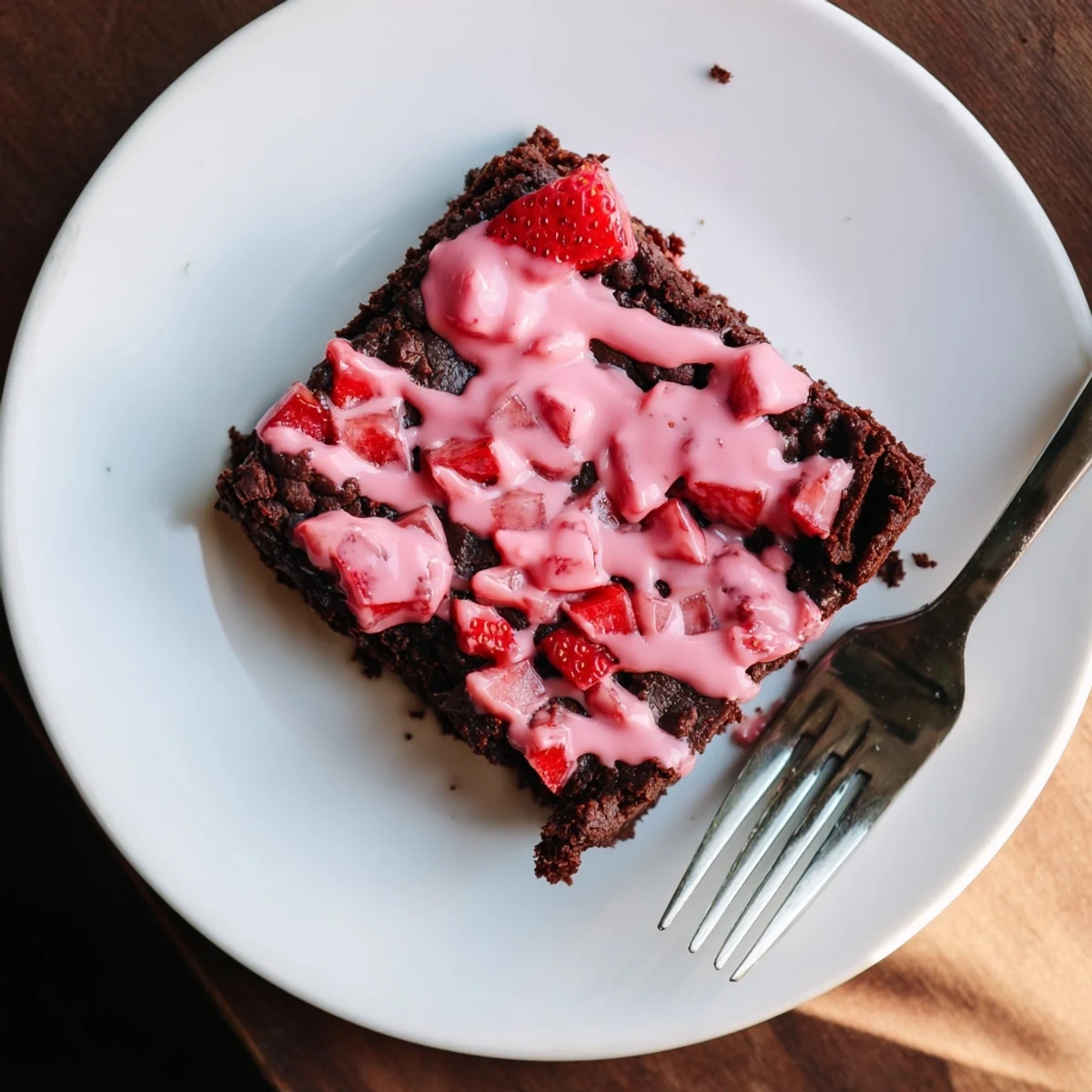 Fresh strawberry chunks swirled into rich chocolate easy strawberry brownies baked to perfection