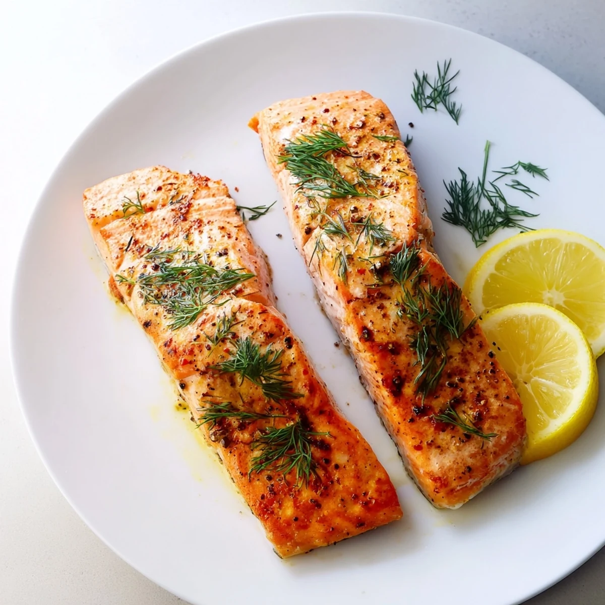 Perfectly cooked Air Fryer Salmon with crispy golden skin and tender flaky pink flesh