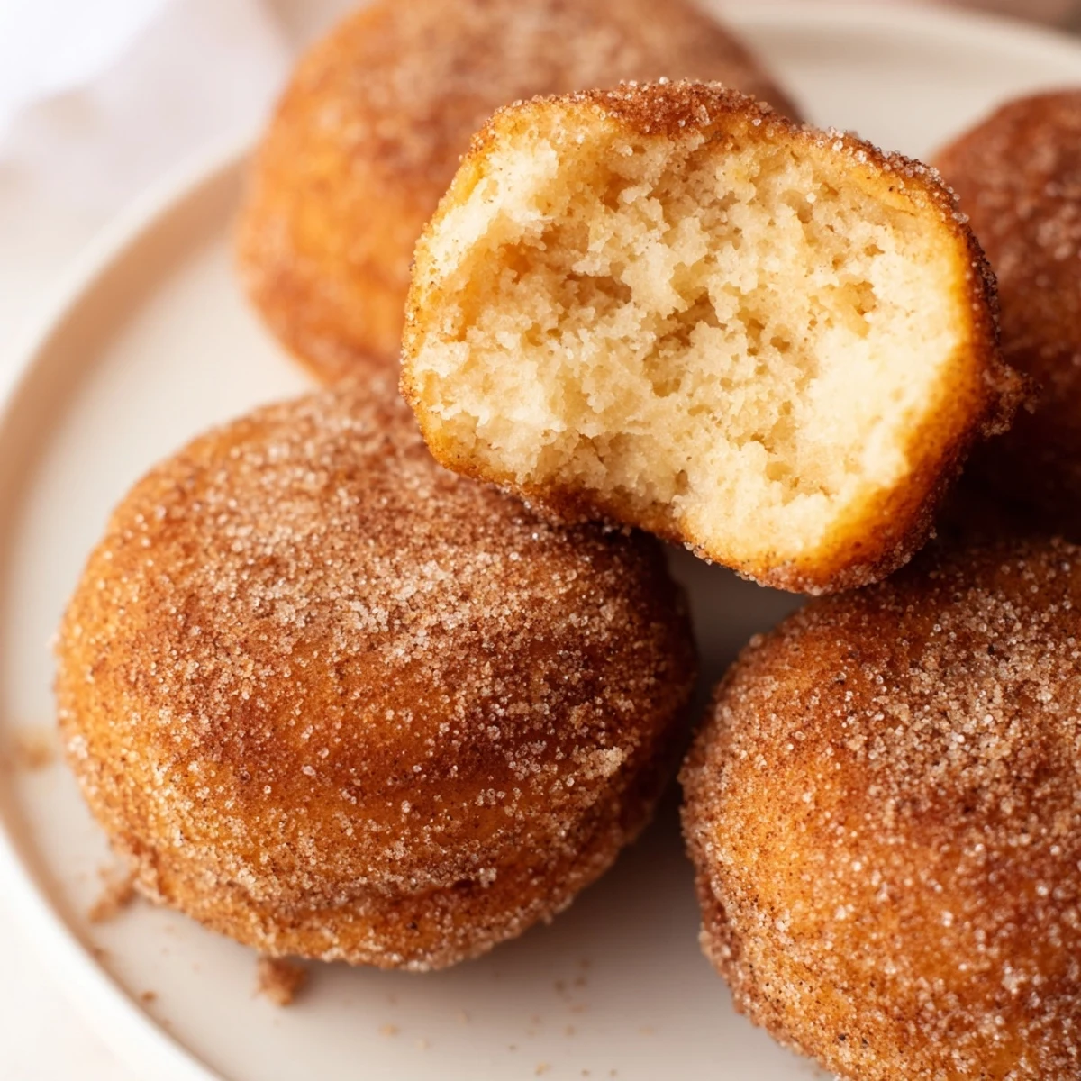 Warm pumpkin spice biscuit donuts tossed in cinnamon sugar coating, drizzled with vanilla glaze