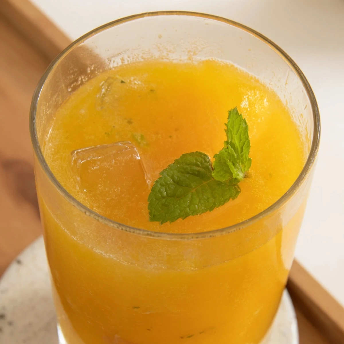 Refreshing Mexican-style pineapple peach agua fresca garnished with fresh mint and fruit slices