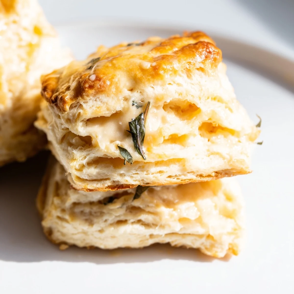 Freshly baked Sage and Gruyere biscuits with melted cheese visible in flaky layers