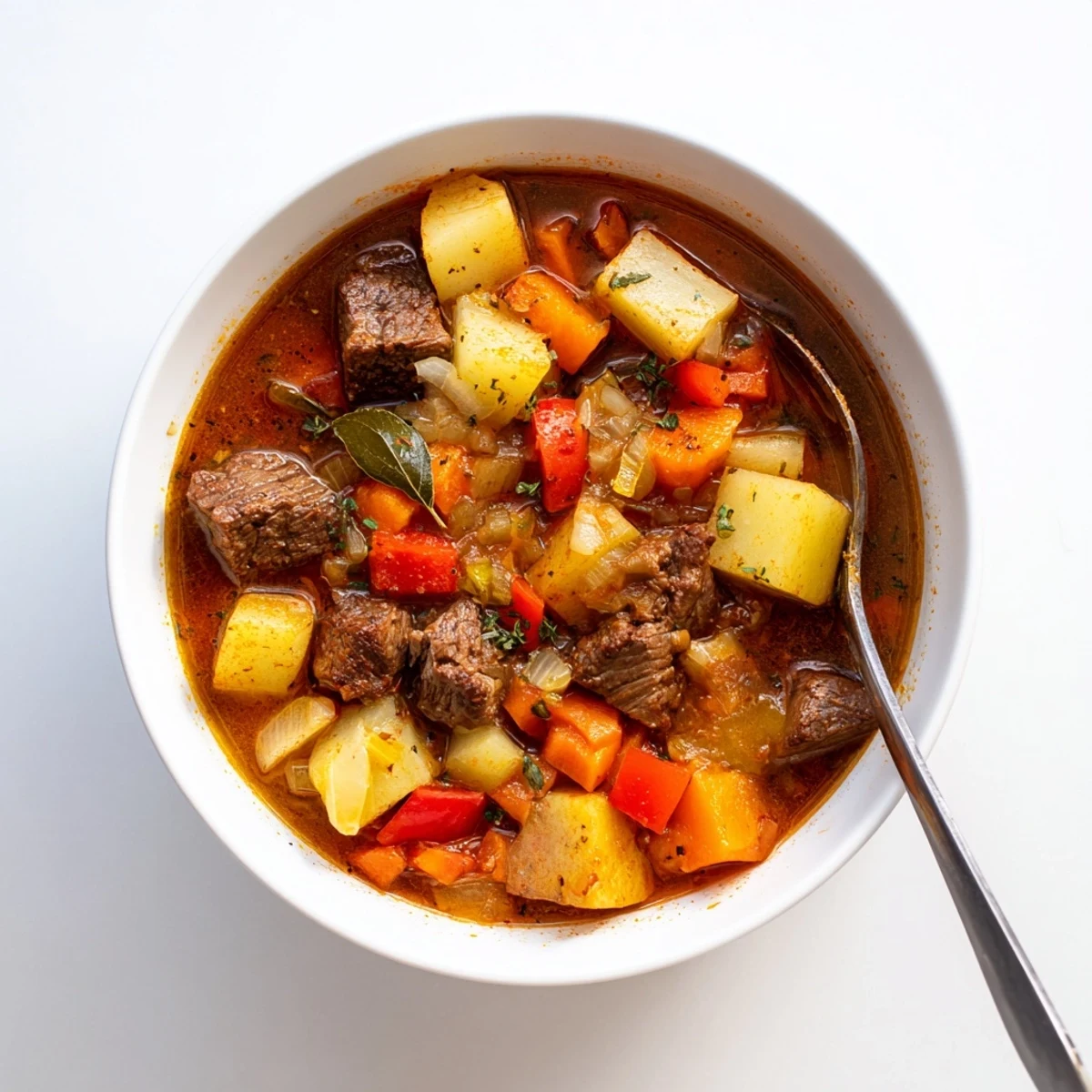 Hearty Hungarian Gulyás simmered to perfection featuring melt-in-your-mouth beef and hearty root vegetables in aromatic spiced broth