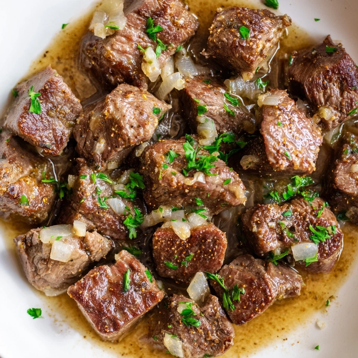 Savory slow cooker steak bites served over creamy mashed potatoes for a comforting dinner