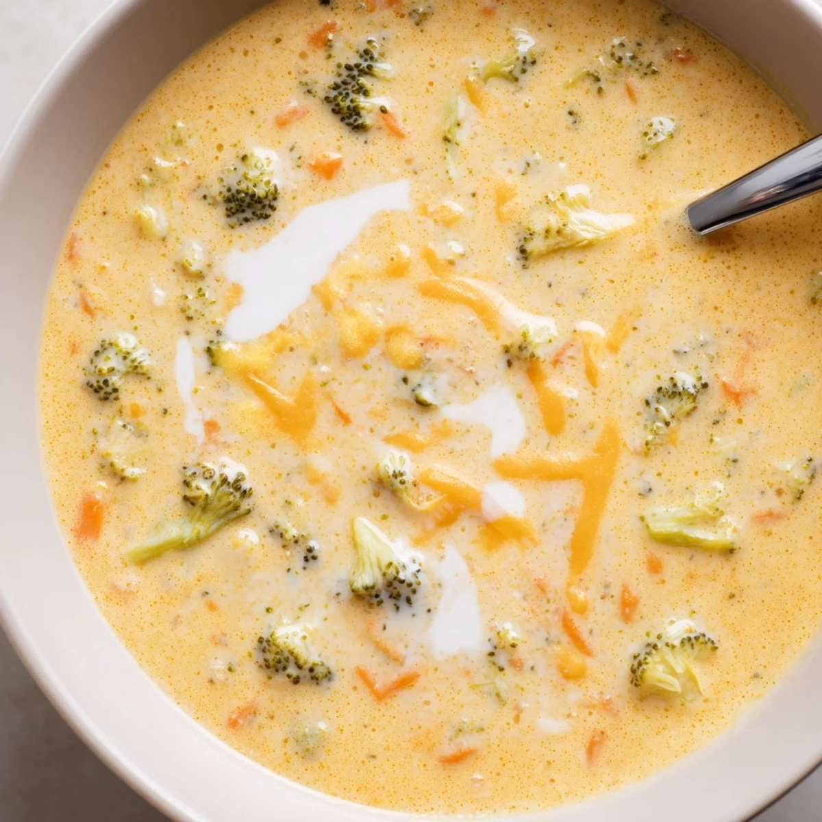 Rich and velvety Instant Pot broccoli cheddar soup served hot with fresh herbs on top.