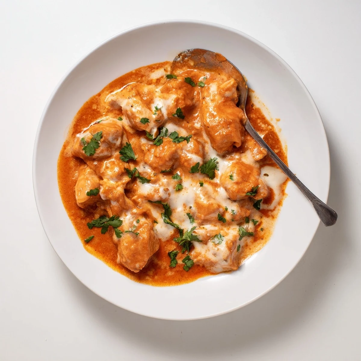 Tender chicken pieces simmered in rich tomato sauce with aromatic Indian spices and butter