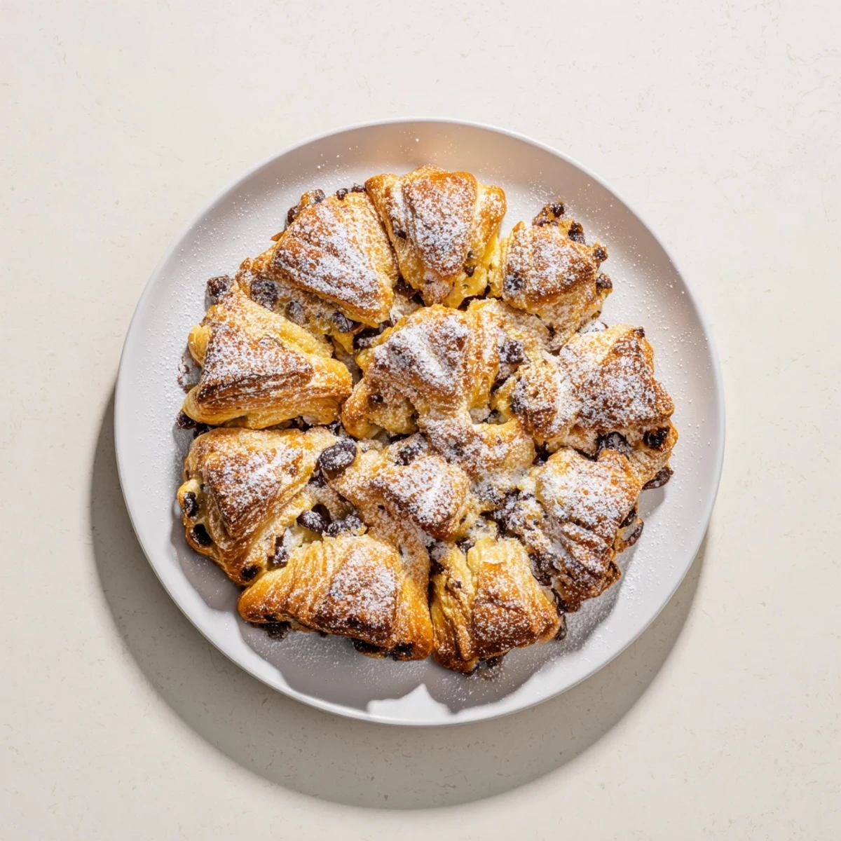 French-inspired chocolate croissant breakfast bake casserole with golden brown custard baked to perfection