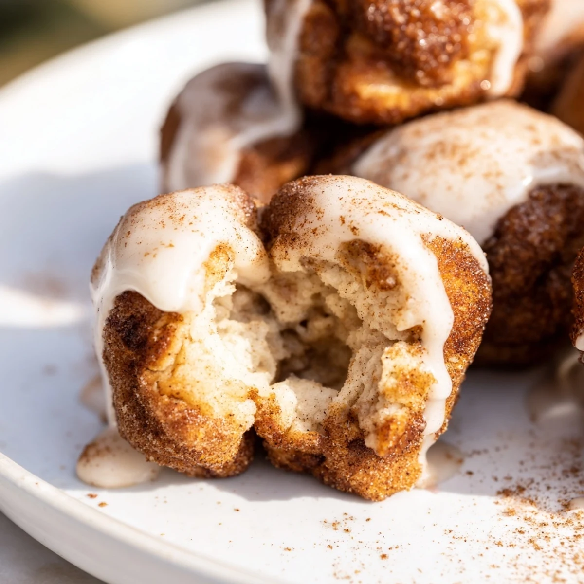 Baked cinnamon-swirled high protein no sugar monkey bread ready for serving on plate
