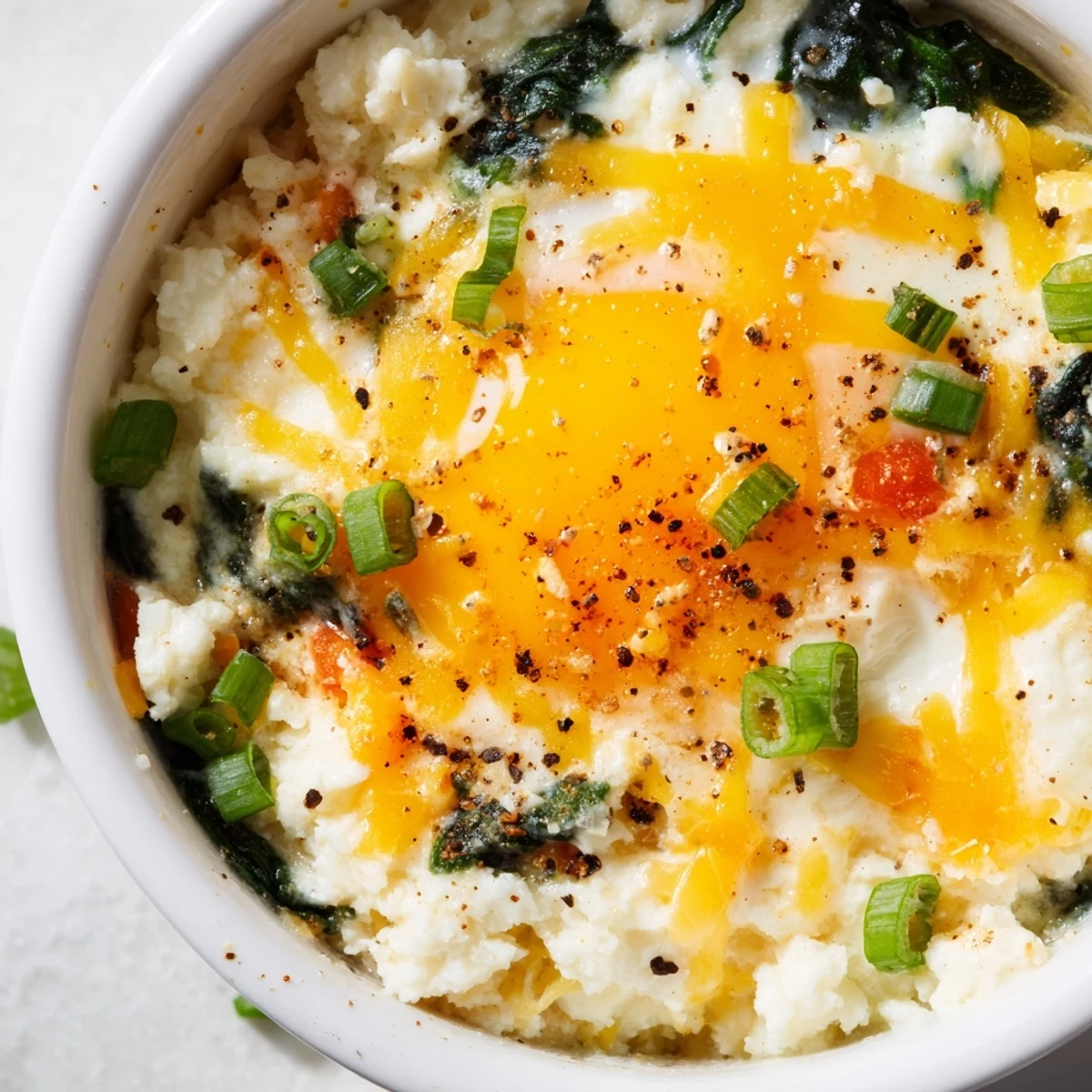 Protein-rich baked cottage cheese eggs garnished with fresh chives and paprika