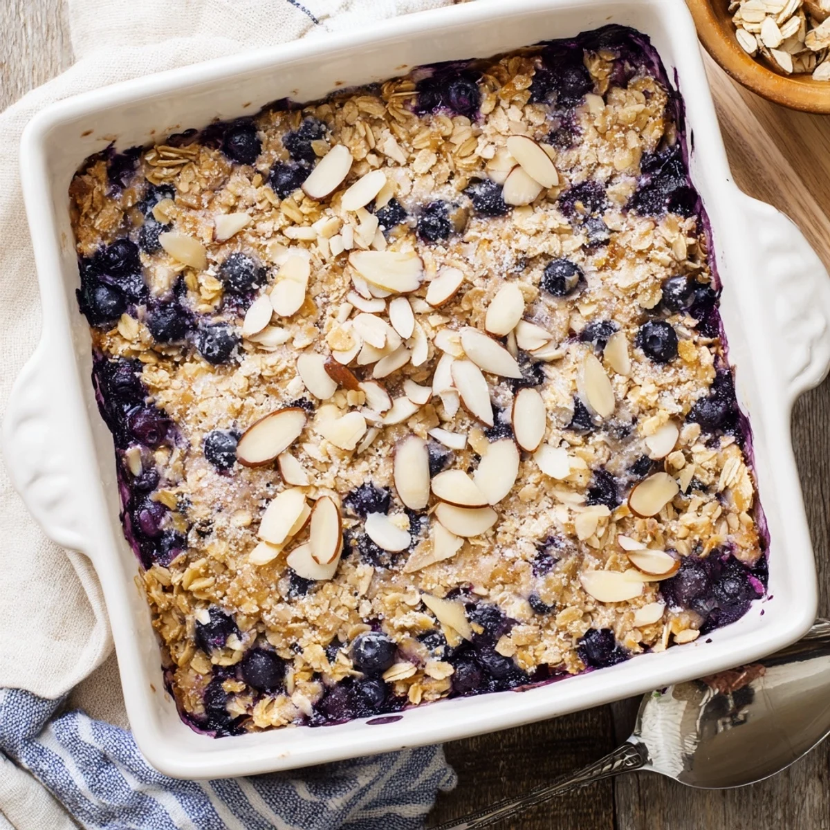 Gluten-free blueberry cottage cheese breakfast bake fresh from the oven with golden edges and plump berries