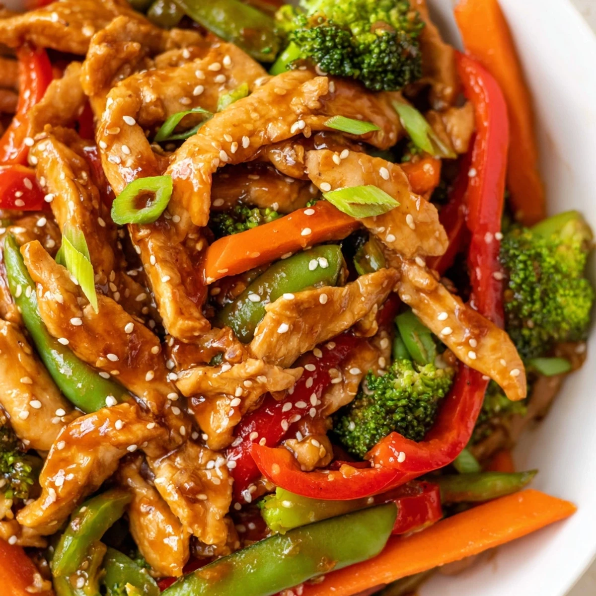 Tender chicken and crisp broccoli in sesame soy stir fry served over rice.