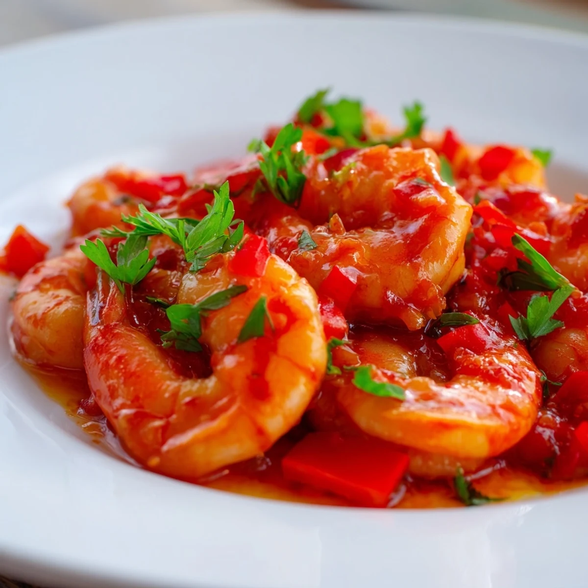 Golden shrimp glistening with smoked paprika and garlic in cast iron skillet