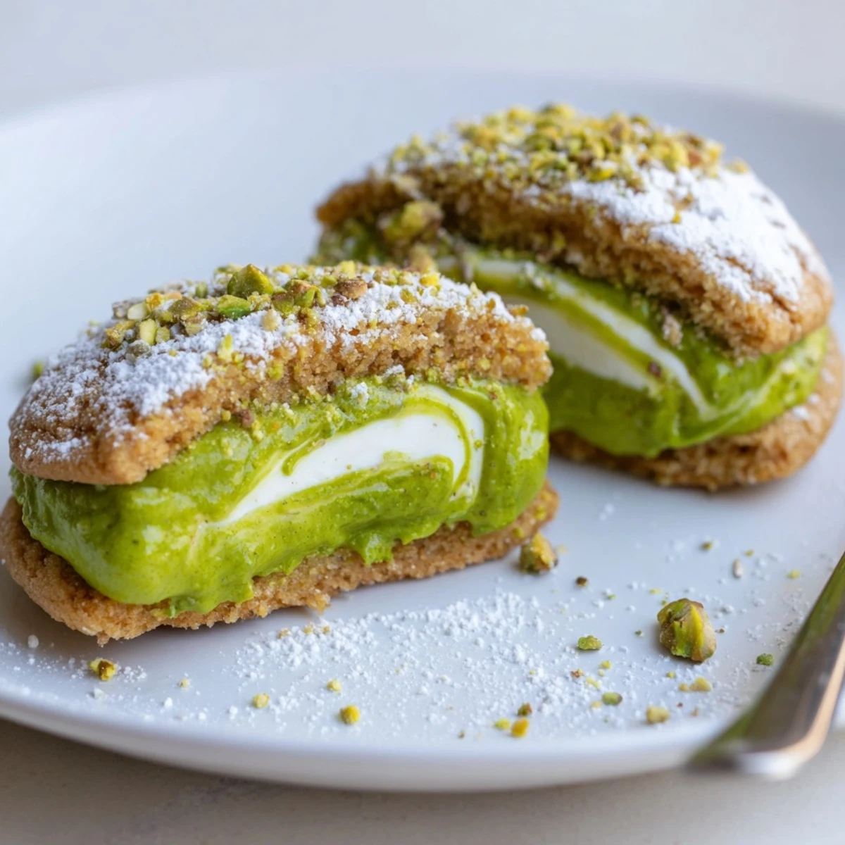 Chilled on a wire rack, Pistachio Cream Cookies Recipe glistens with chopped pistachios