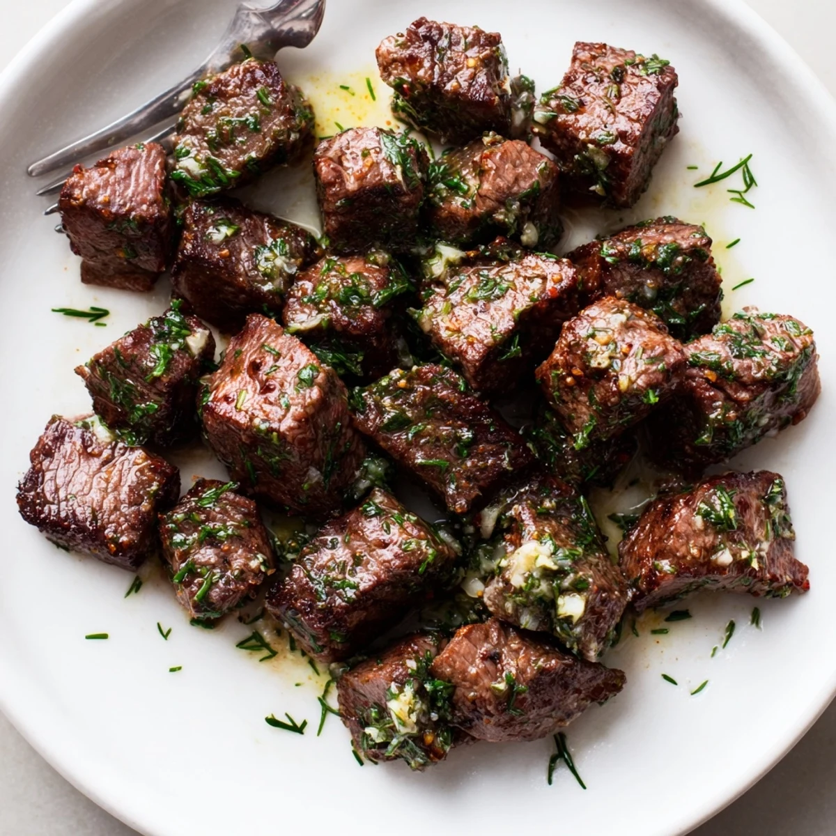 Juicy Cowboy Butter Steak Bites glistening with herb-garlic butter, ready to share