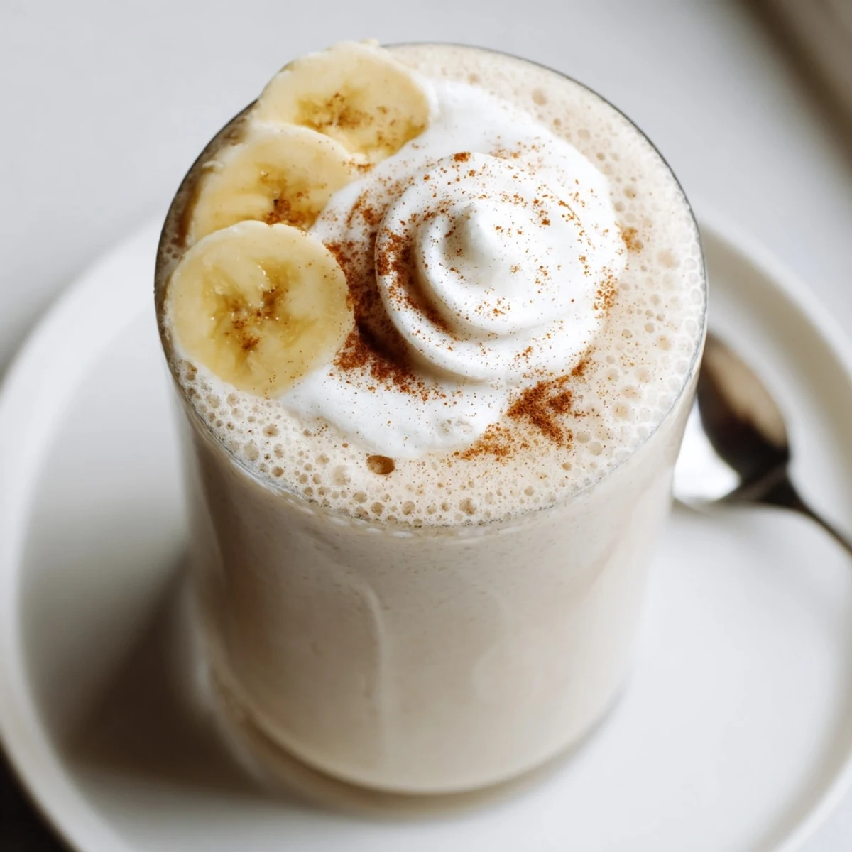 Breakfast-ready Vanilla Banana Shake blended smooth with maple syrup, served cold