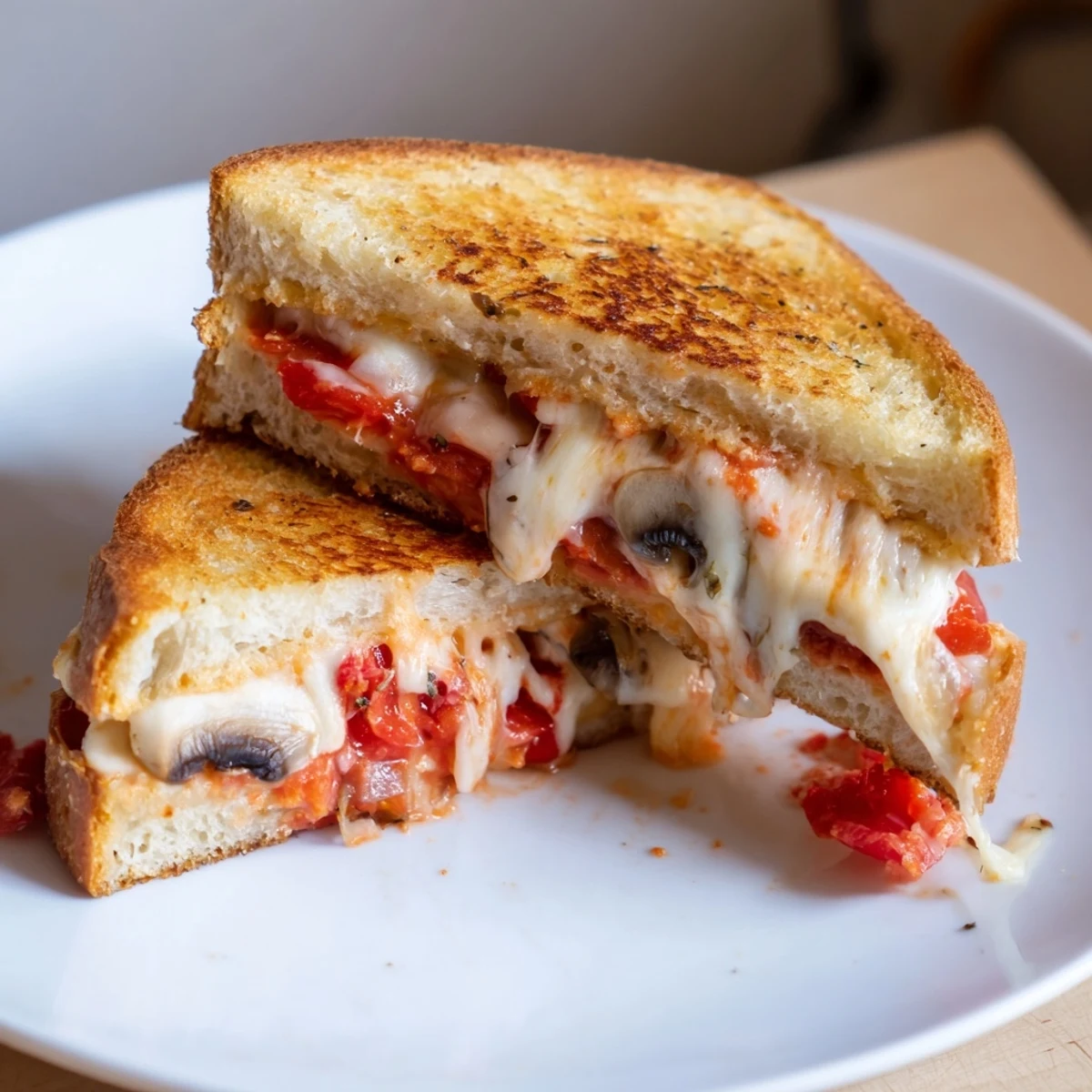Pie Iron Pizza Pockets steaming, golden crisp crust and gooey melted cheese