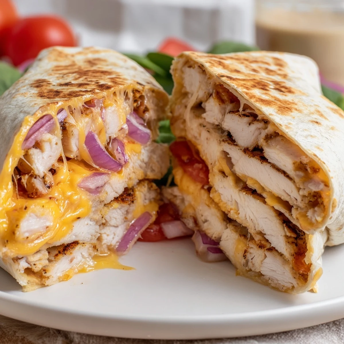 Cozy Cheesy Garlic Chicken Wraps sizzling golden on skillet, oozing melted cheese