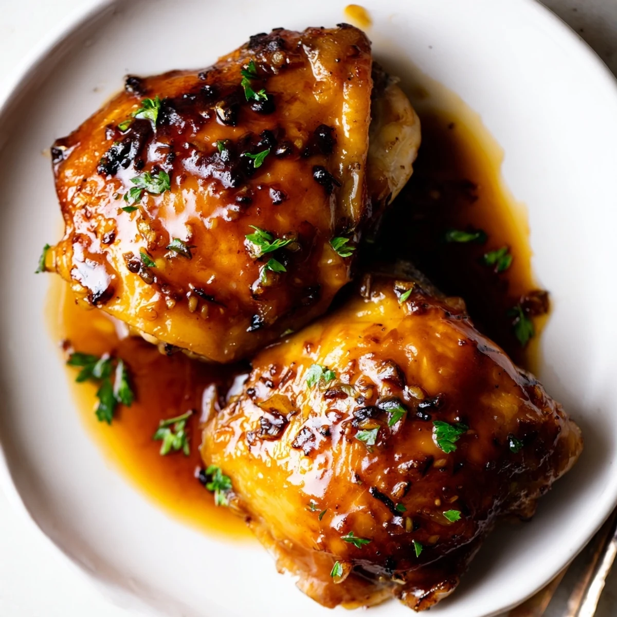 Maple Glazed Chicken Thighs with sticky golden skin, roasted and resting