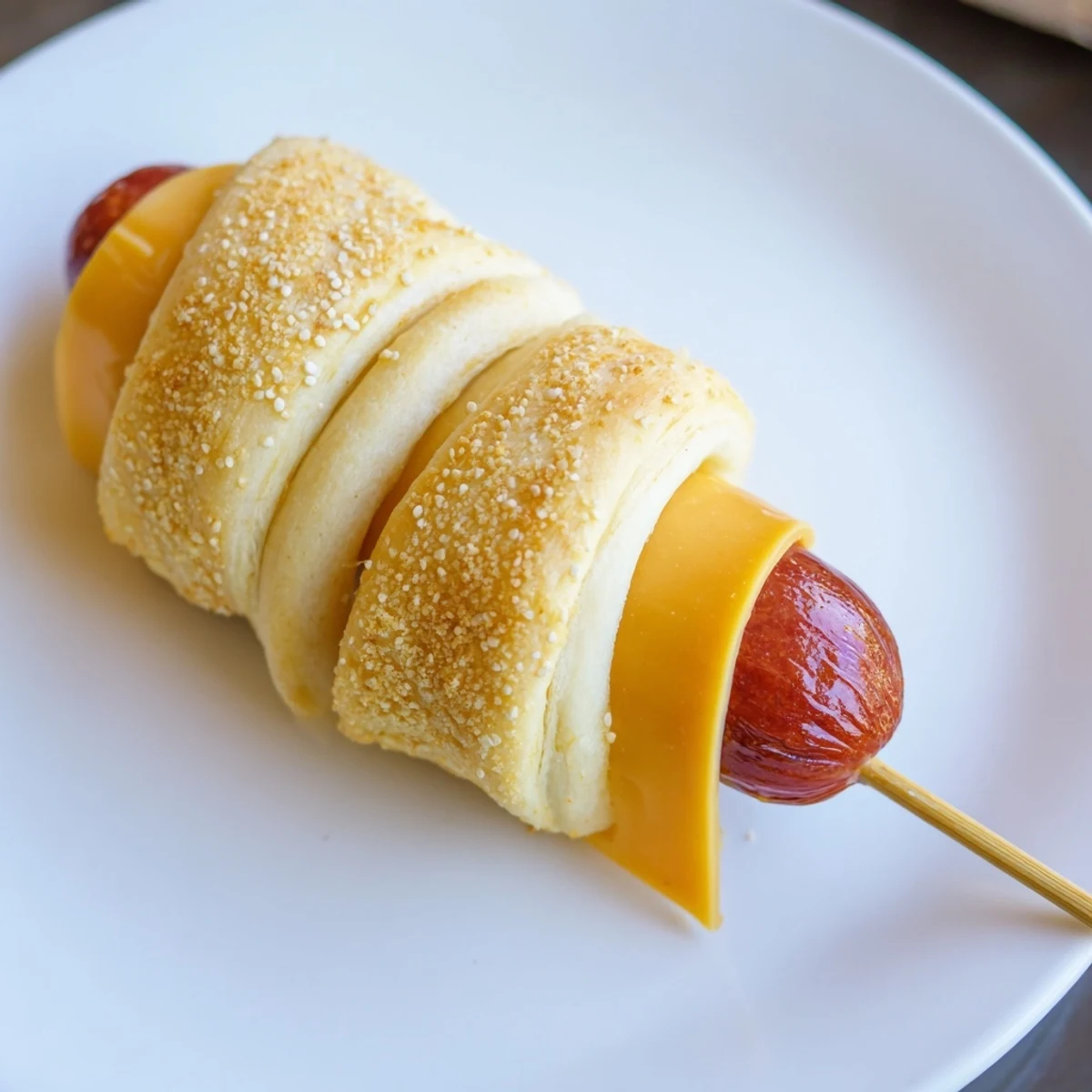 Firecracker Hot Dogs Recipe: golden baked dough-wrapped hot dogs with buttery shine
