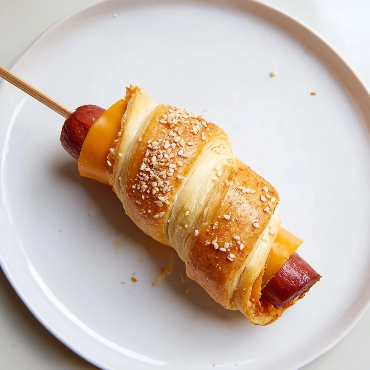 Warm Firecracker Hot Dogs Recipe on parchment, sesame-topped, ready for dipping