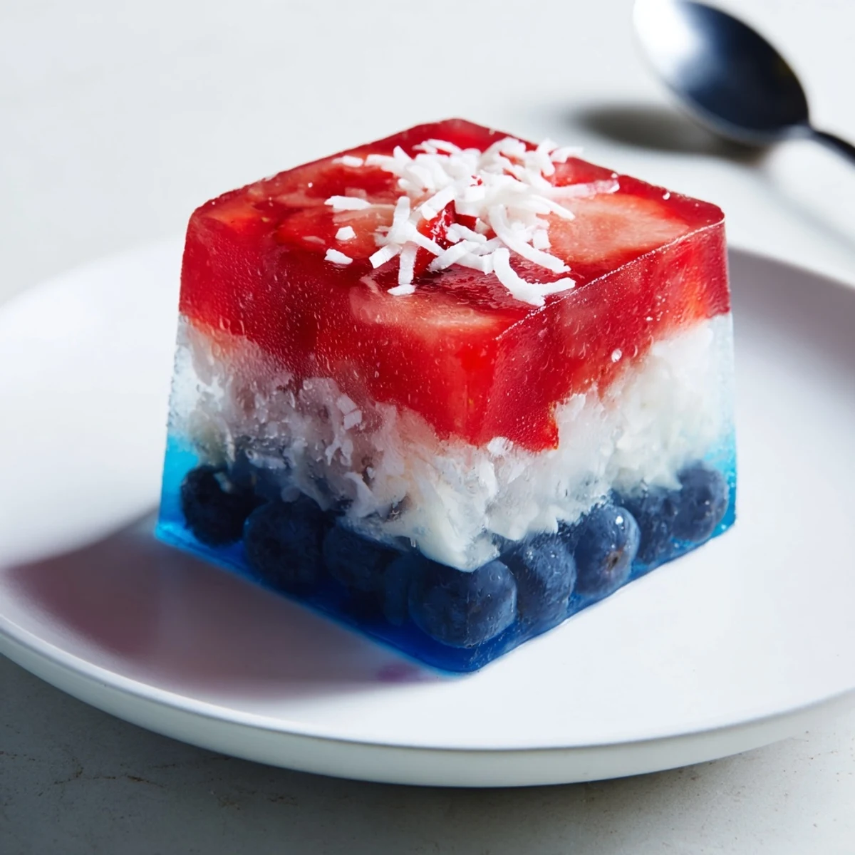 Frosty Red White And Blue Ice Cubes Recipe floating in iced cocktails.