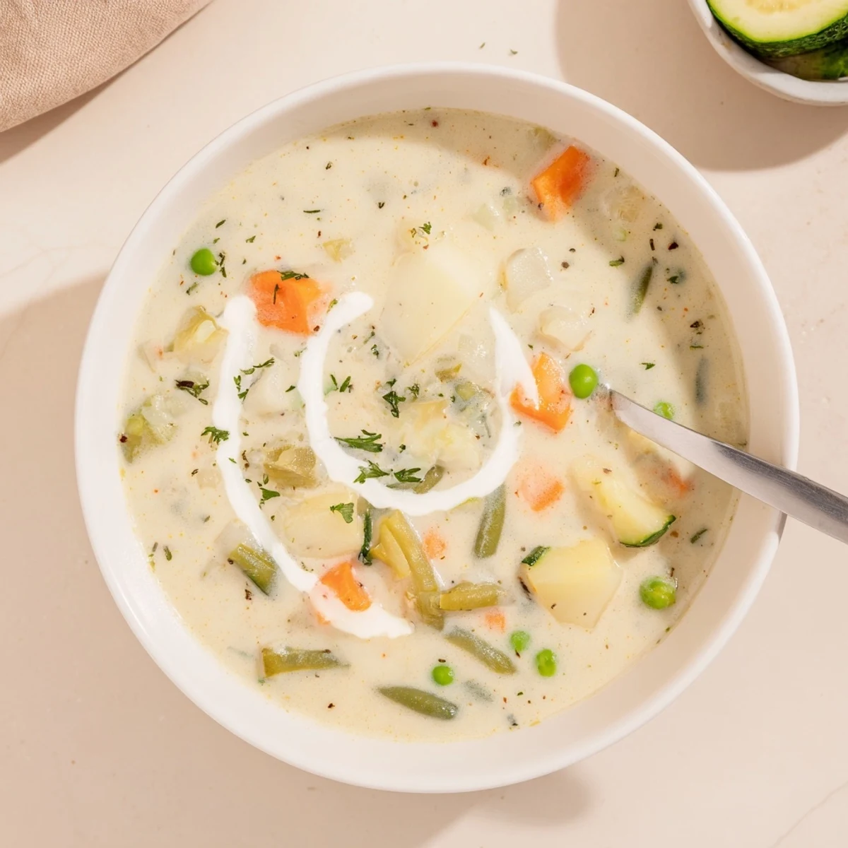 Creamy Vegetable Soup Recipe steaming in bowl, silky texture and fresh herbs.