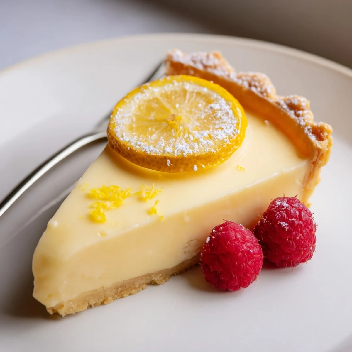 Creamy Lemon Tart with silky filling and buttery crust dusted with powdered sugar
